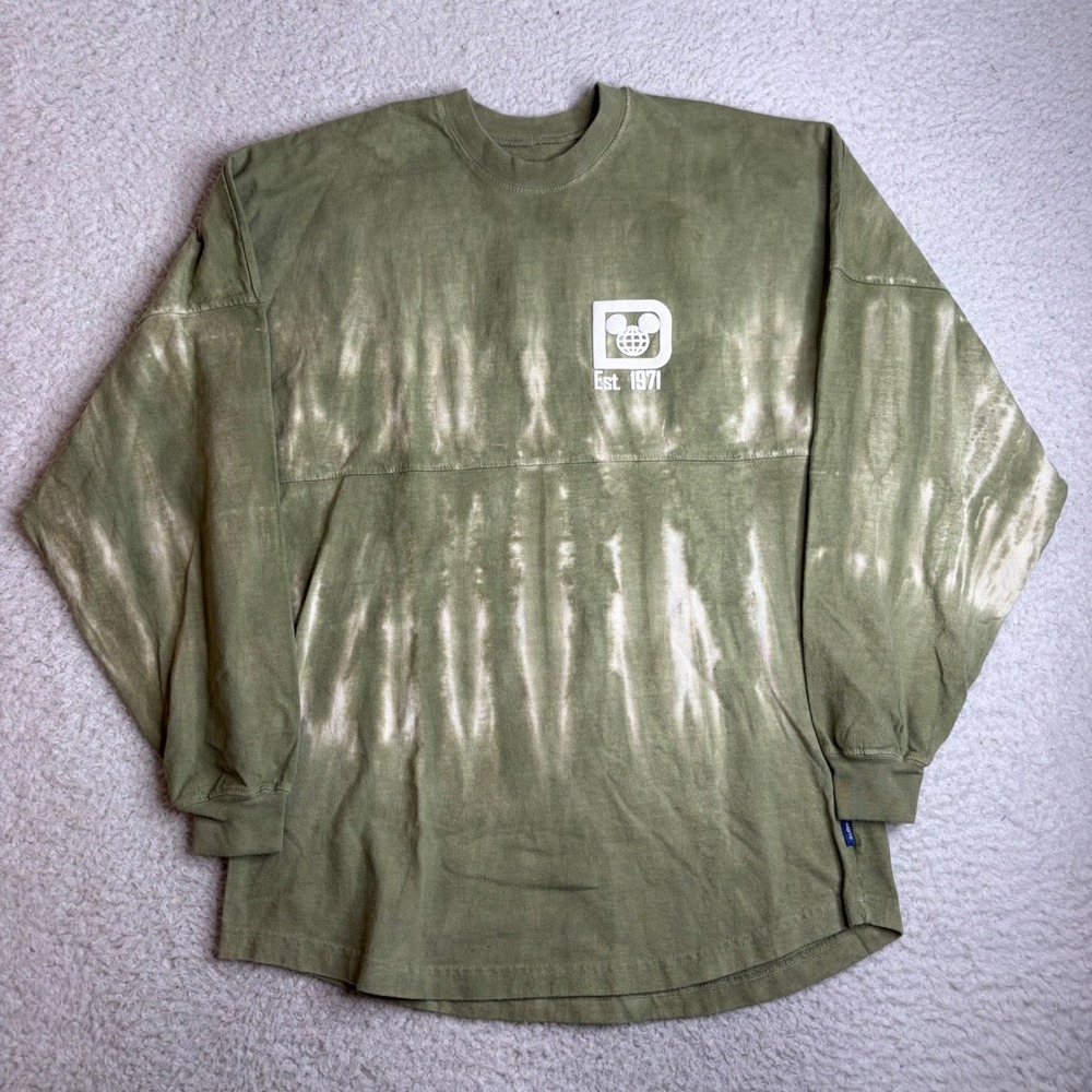 Walt Disney World Spirit Jersey Sage Green Tie Dye Puff Print Long Sleeve Small